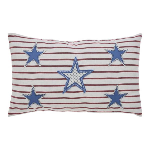 VHC BRANDS Celebration Red Cream Blue Star Applique 14 in. x 22 in. Throw Pillow