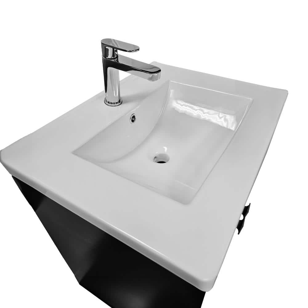 Trenta 24" Black PVC Freestanding Bathroom Vanity with White Ceramic Top