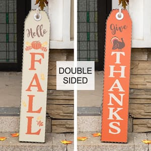 35.5 in. H Fall Harvest and Thanksgiving Double Sided Wooden Tag Porch Sign