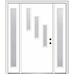 Davina 60 in. x 80 in. Left-Hand Inswing 3-Lite Frosted Glass Primed Fiberglass Prehung Front Door on 4-9/16 in. Frame