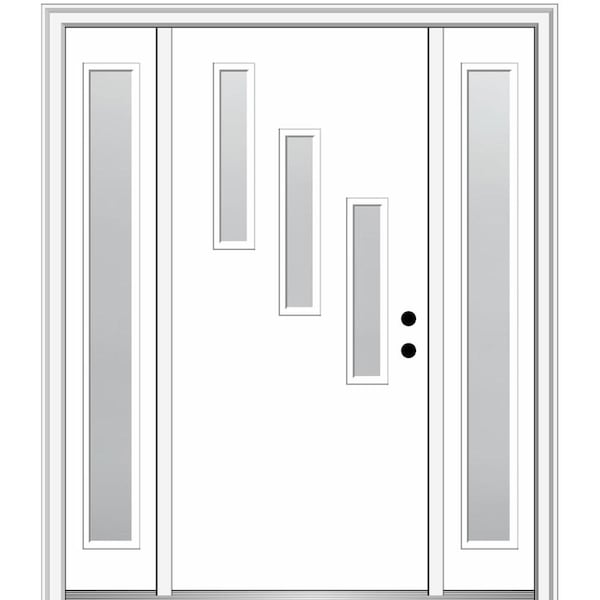 MMI DOOR Davina 64 in. x 80 in. Left-Hand Inswing 3-Lite Frosted Glass Primed Fiberglass Prehung Front Door on 4-9/16 in. Frame
