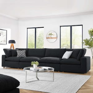 Commix 160 in. 4-Seater Square Arm Down Filled Overstuffed Boucle Fabric Rectangle Sofa in Black