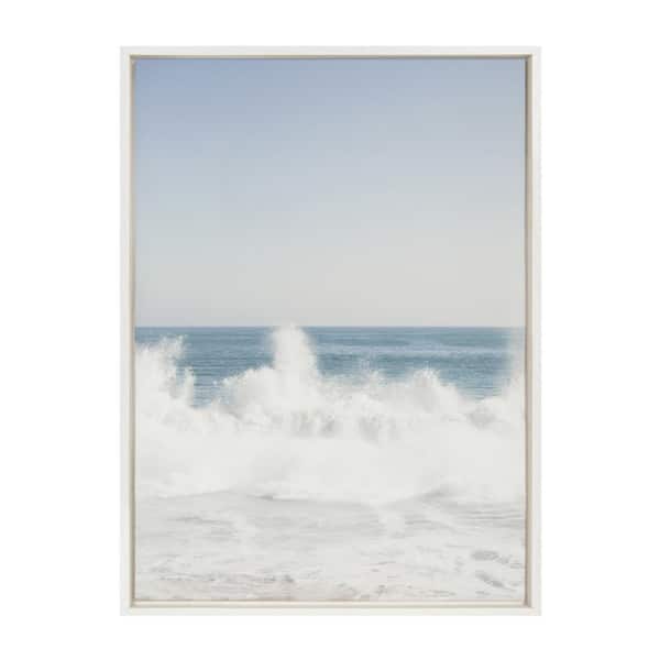Kate and Laurel Sylvie "Waves Crashing" by Caroline Mint Framed Canvas Wall Art 23 in. x 33 in.