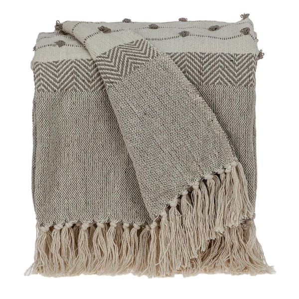 Ishan Eclectic Beige 52 in. x 67 in. WOVEN HANDLOOM Throw Blanket