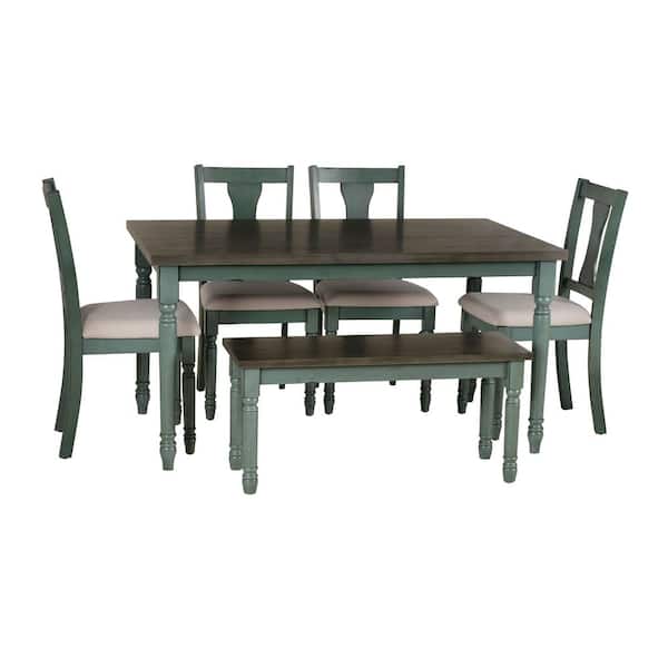 Powell Company Angie 6-Piece Rectangle Teal Blue and Dark Gray Wood Top Dining Room Set Seats 6