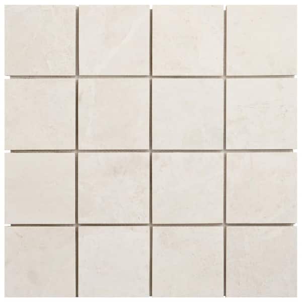 Vanilla Warm White 6 in. x 0.37 in. Square Honed Marble Mosaic Floor and Wall Tile Sample