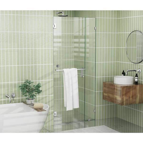 Glass Warehouse 78 in. x 37.25 in. Frameless Towel Bar Shower Door ...