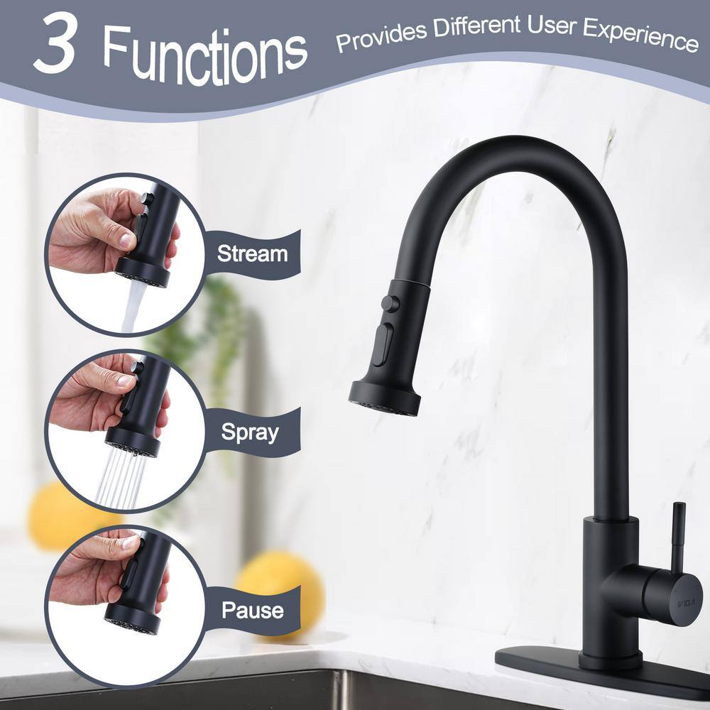 Matte Black Stainless Steel Pull-Down Kitchen Faucet with Spray