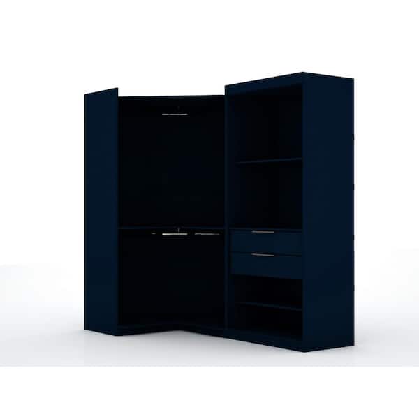 Ramsey Modern Tatiana Midnight Blue Composite Wood 107.89 in. W 2-Section Armoire with Shelves, Drawers and Hanging Rods