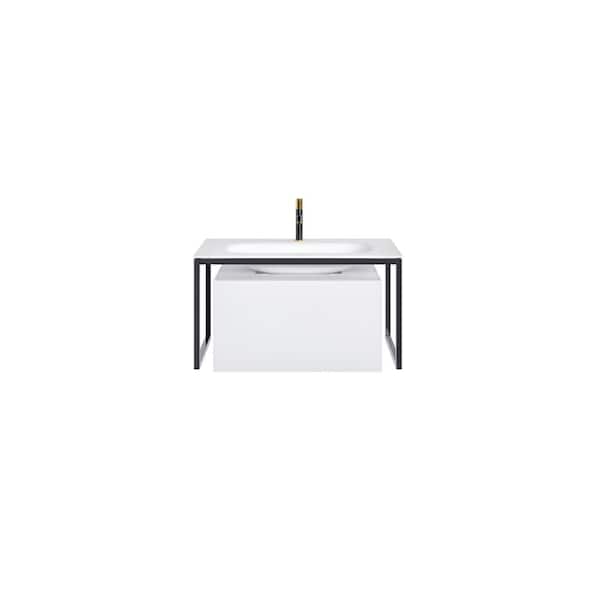 Modena 32 in. Single Sink Floating White Bath Vanity with White Solid Surface Top (Assembled)