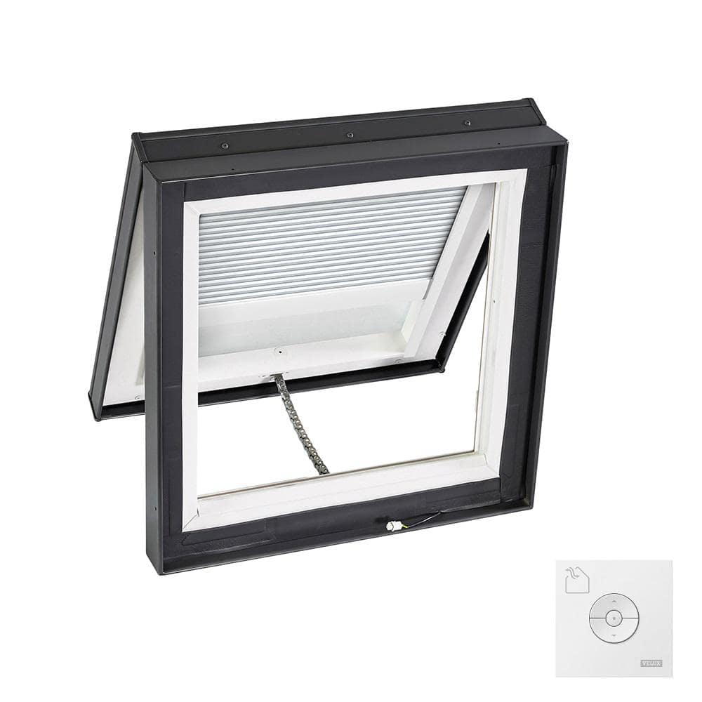 22-1/2 in. x 22-1/2 in. Solar Powered Venting Curb Mount Skylight w/ Laminated Low-E3 Glass, White Room Darkening Shade -  VELUX, VCS22222004CS00