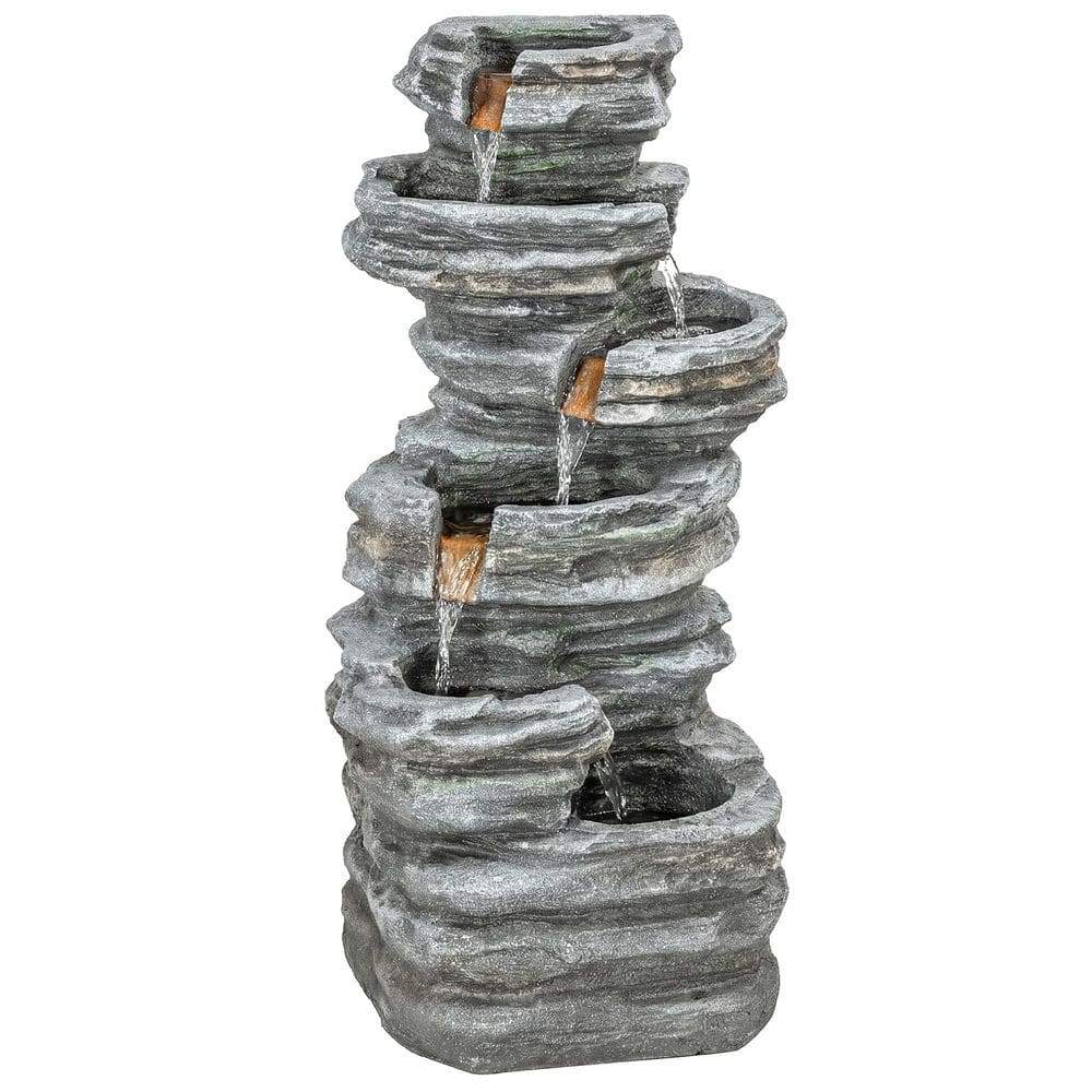 Outsunny 40 in. Resin Electric Six-Tier Rock Fountain with LED