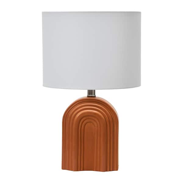 Storied Home 19 in. Terracotta Table Lamp with a Linen Drum Shade