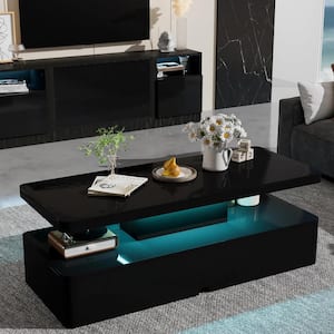Black Modern Stylish Coffee Table with 16-Colors LED Lights for Living Room