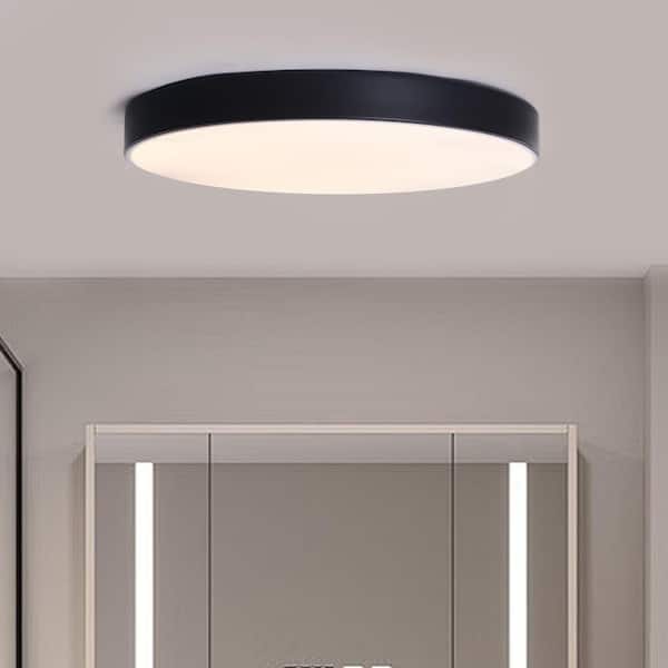 HUOKU Lumin 15.8 in. W 1-Light Black Integrated LED Flush Mount with Banded Edge and Ultra-Thin Shaded for Bathroom Bedroom