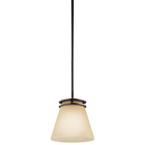 Hendrik 8.75 in. 1-Light Olde Bronze Contemporary Shaded Kitchen Mini Pendant Hanging Light with Etched Glass