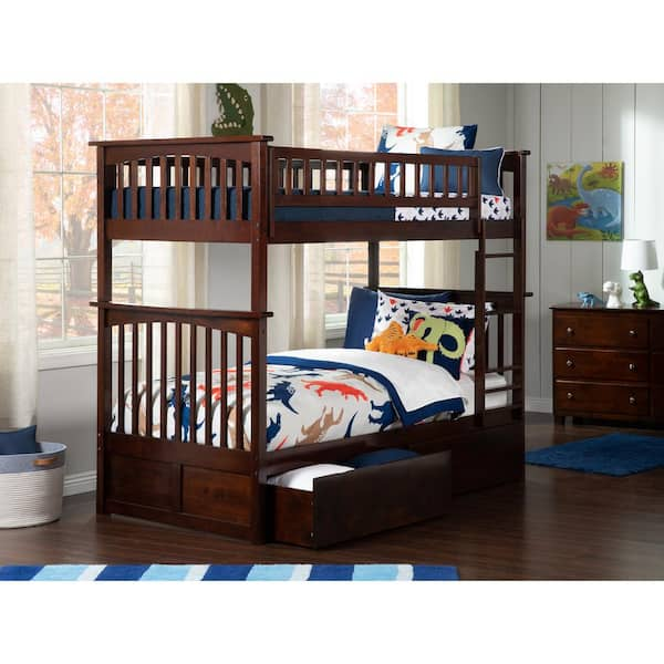 AFI Columbia Bunk Bed Twin over Twin with 2 Urban Bed Drawers in Walnut ...