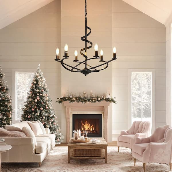 Magic Home 6-Light Black Spiral Shape Chandelier with E12 Bulb (No Bulbs Included）