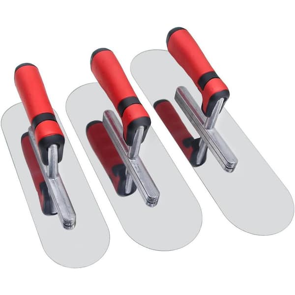14 x 4 and 11 x 4 and 10 x 3 Pool Trowel Set with Plastic and Rubber Handle Stainless Steel Masonry Cement Tool Kit