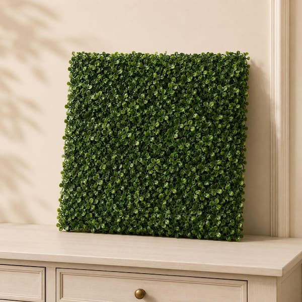 20 in. H x 20 in. W Green Indoor and Outdoor Artificial Boxwood Hedge Panel, Faux Greenery Wall and Home Decor