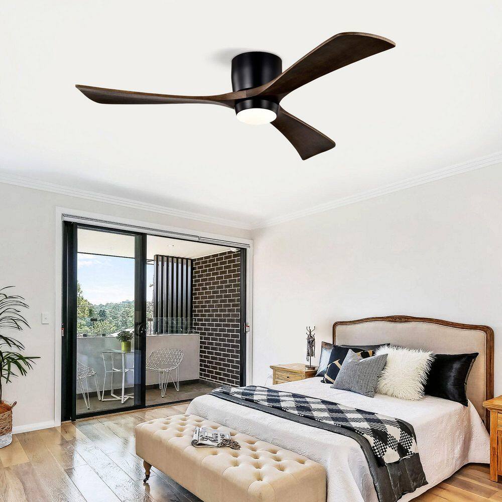 52 in. Farmhouse Matte Black Smart Flush Mount Ceiling Fan with Solid Wood Blades for Living Room, Bedroom, Office price history on PriceWatchPro