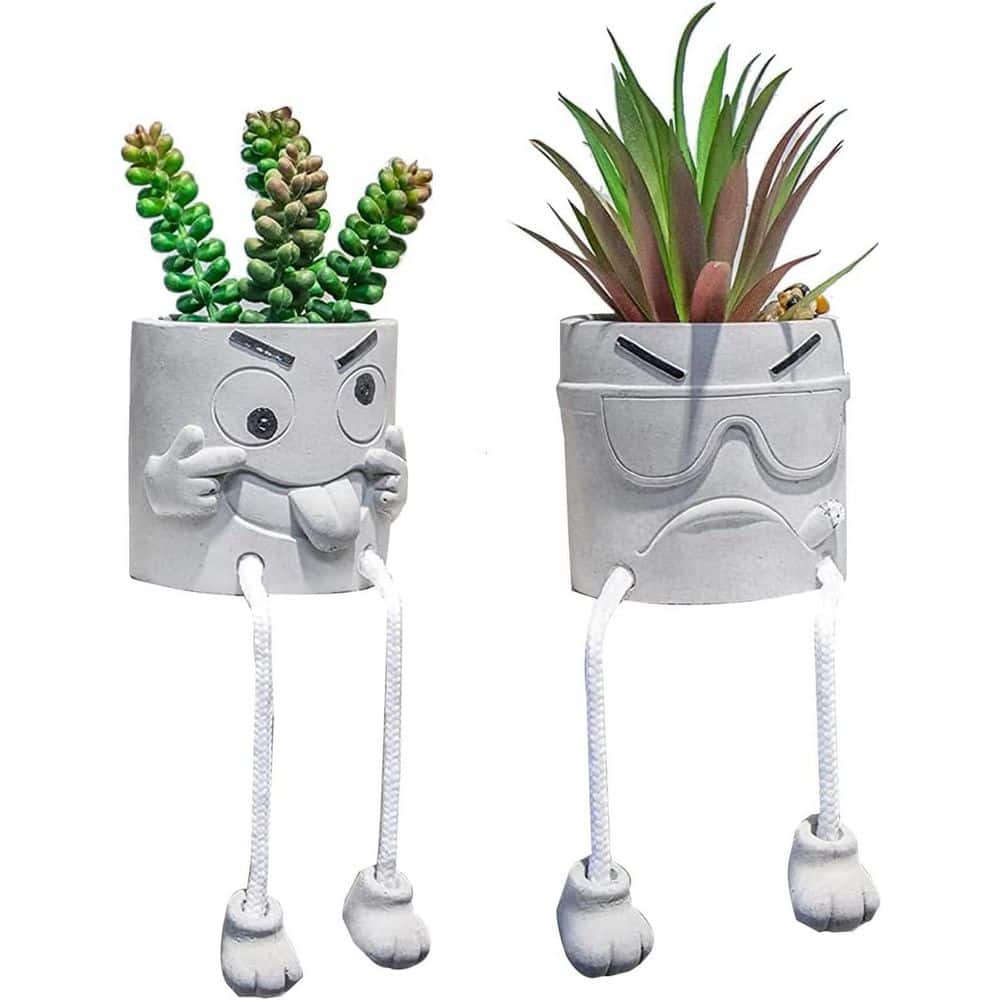 3.5 in. 2-Piece Gray Indoor Artificial Succulent Plants with