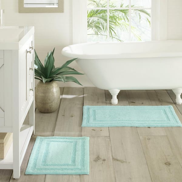 Sage Green Bath Mats Tropical Palm Leaves Bathroom Mat White and