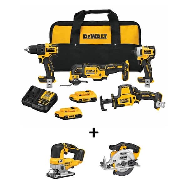 DEWALT ATOMIC 20-Volt Combo Kit with Fre 20-Volt Cordless Brushless Jigsaw & 20-Volt Brushless 6-1/2 in. Circular Saw (4-Tool)