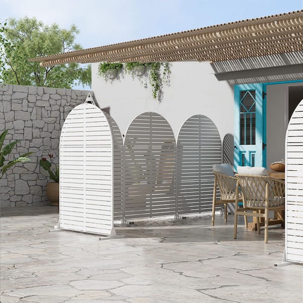 1-Piece 72 in. x 47 in. Arch White Metal Privacy Screen Outdoor Decorative Art Panel