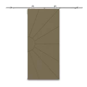 36 in. x 80 in. Olive Green Stained Composite MDF Paneled Interior Sliding Barn Door with Hardware Kit