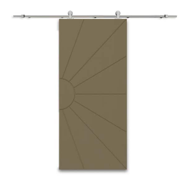 CALHOME 30 in. x 84 in. Olive Green Painted Composite MDF Sliding Barn Door with Hardware Kit