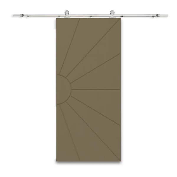 CALHOME 24 in. x 80 in. Olive Green Stained Composite MDF Paneled Interior Sliding Barn Door with Hardware Kit