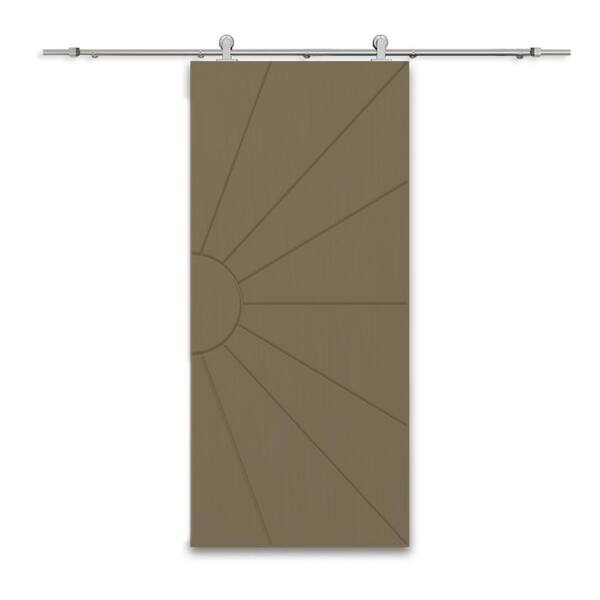 CALHOME 24 in. x 84 in. Olive Green Stained Composite MDF Paneled Interior Sliding Barn Door with Hardware Kit