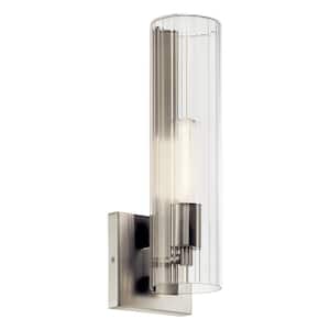 Jemsa 1-Light Brushed Nickel Bathroom Indoor Wall Sconce Light with Clear Fluted Glass Shade