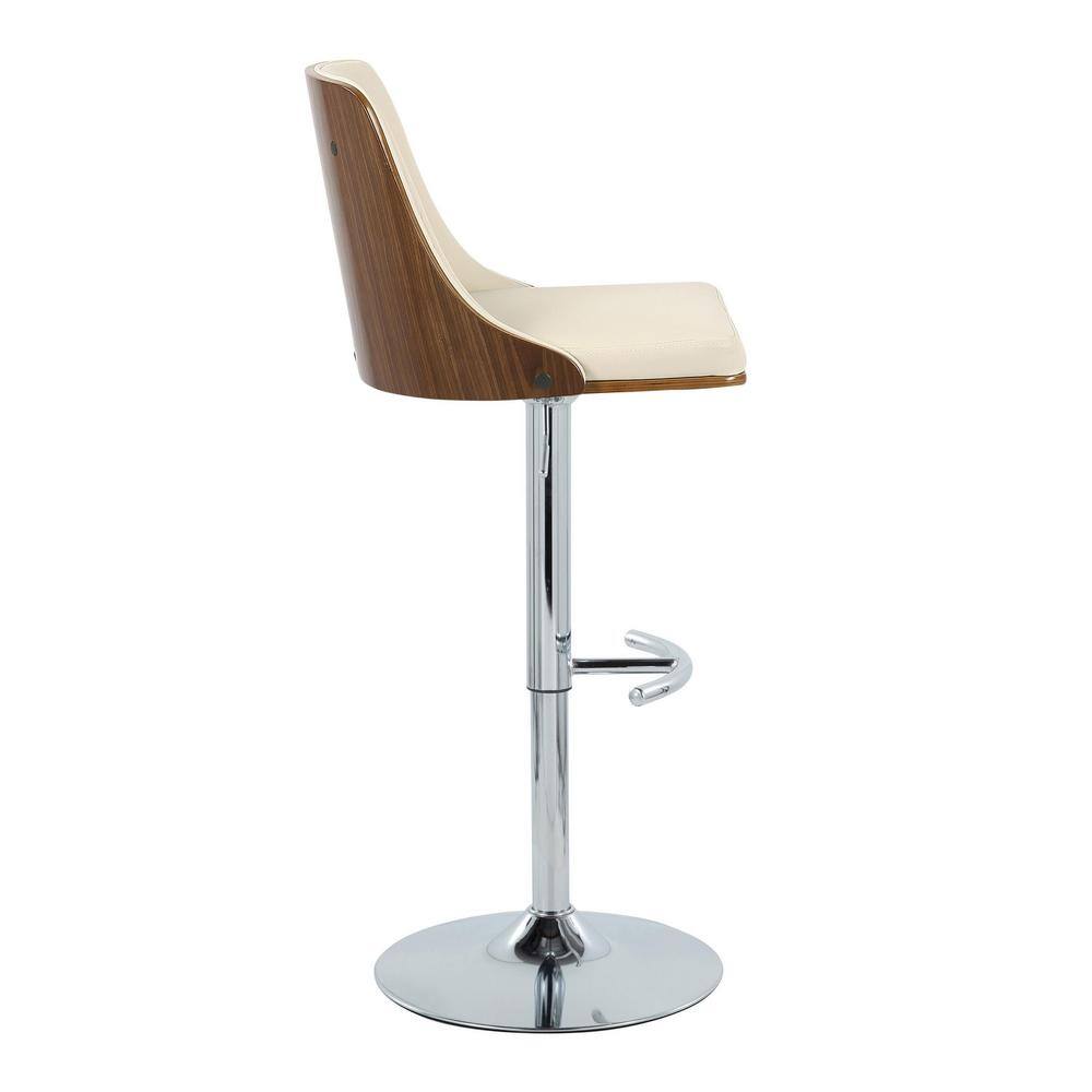 Set of 2 Adjustable Cream Faux Leather Walnut Barstools