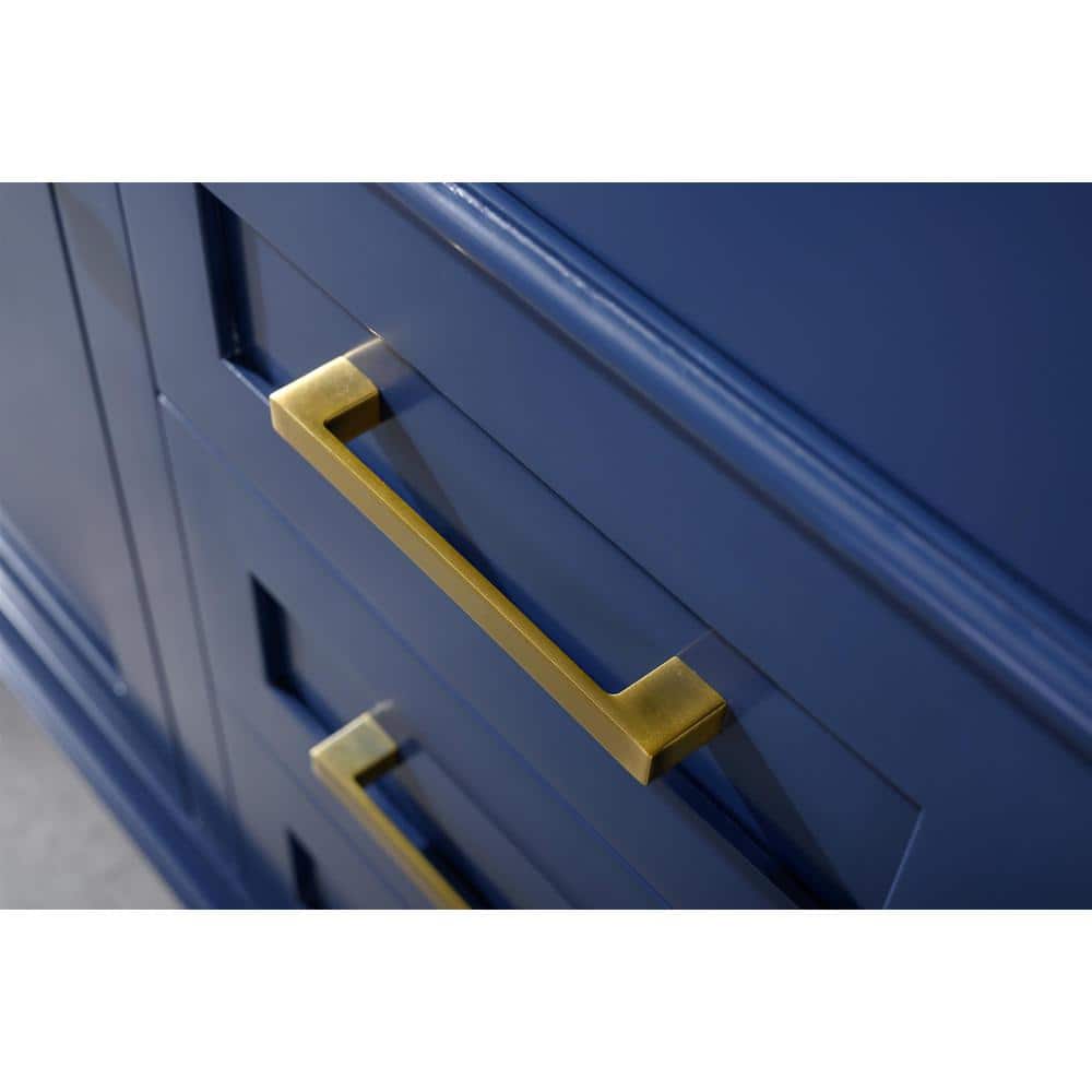 54 in. Navy Blue Double Sink Vanity with Carrara White Marble Top