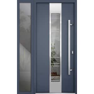 48 in. x 80 in. Left-Hand/Inswing Sidelight Clear Glass Gray Graphite Steel Prehung Front Door with Hardware