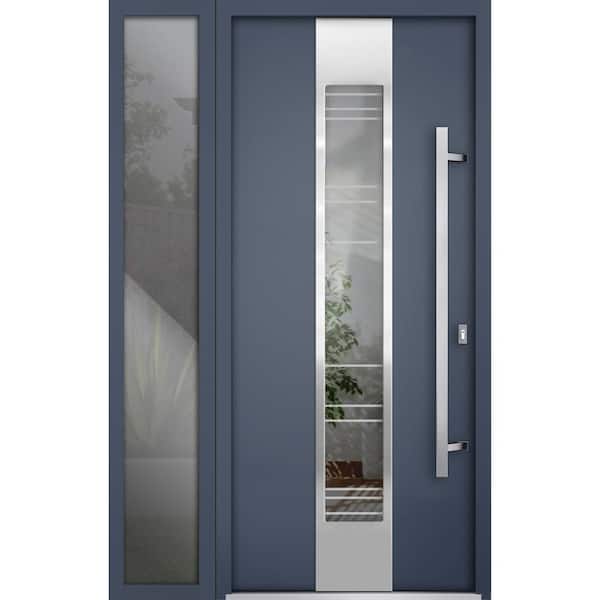 VDOMDOORS 48 in. x 80 in. Left-Hand/Inswing Sidelight Clear Glass Gray Graphite Steel Prehung Front Door with Hardware