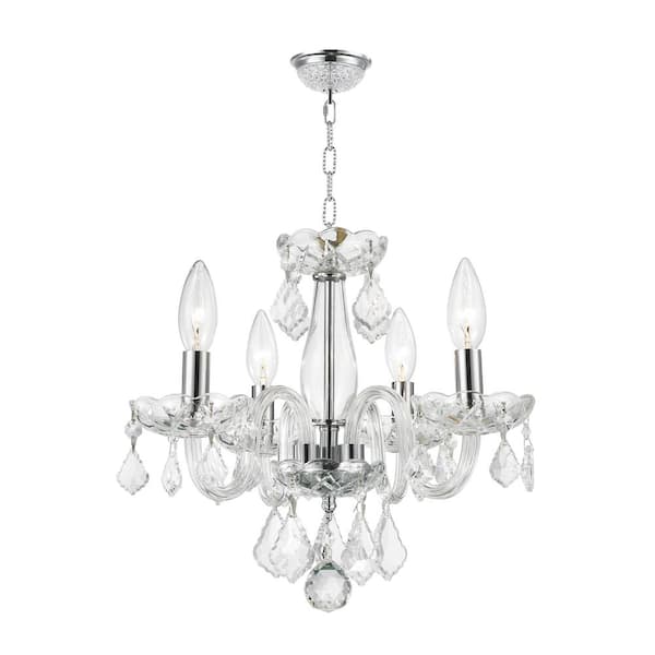 Worldwide Lighting Clarion Collection 4-Light Polished Chrome Crystal Chandelier with Clear Glass