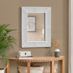 Medium Rectangle White Rattan and Cane Mirror (24 in. W x 32 in. H)