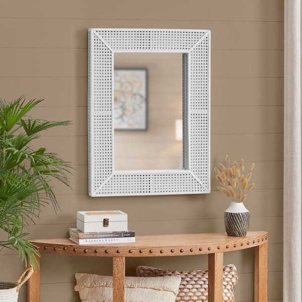 Home Decorators Collection Medium Rectangle White Rattan and Cane Mirror (24 in. W x 32 in. H)