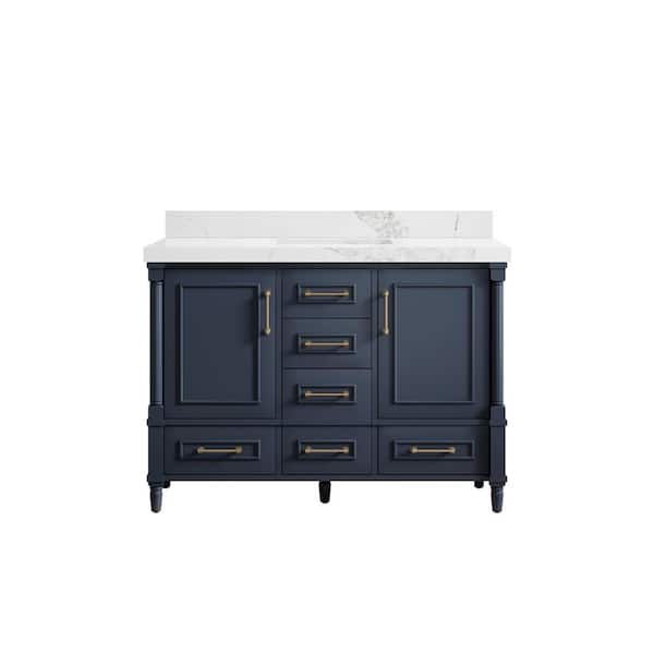 Willow Collections Hudson 48 in. W x 22 in. D x 36 in. H Bath Vanity in Navy Blue with 2 in. Calacatta Nuvo Top
