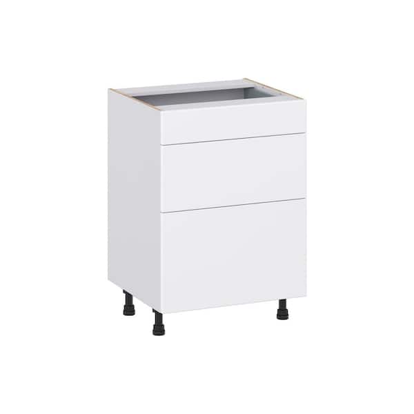 J COLLECTION Timberline 24 in. W x 21 in. D x 30 in. H Assembled Slab Bath Drawer Base Kitchen Cabinet in Bright White