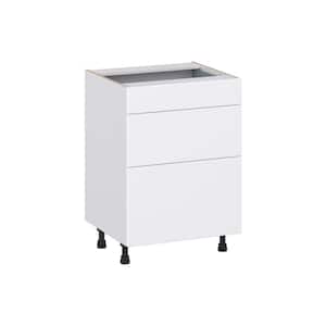 Fairhope Bright White Slab Assembled Vanity Drawer Base Cabinet with 3 Drawers (24 in. W x 34.5 in. H x 21 in. D)
