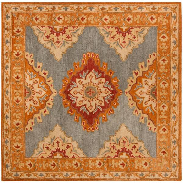 SAFAVIEH Heritage Blue/Rust 6 ft. x 6 ft. Square Border Area Rug