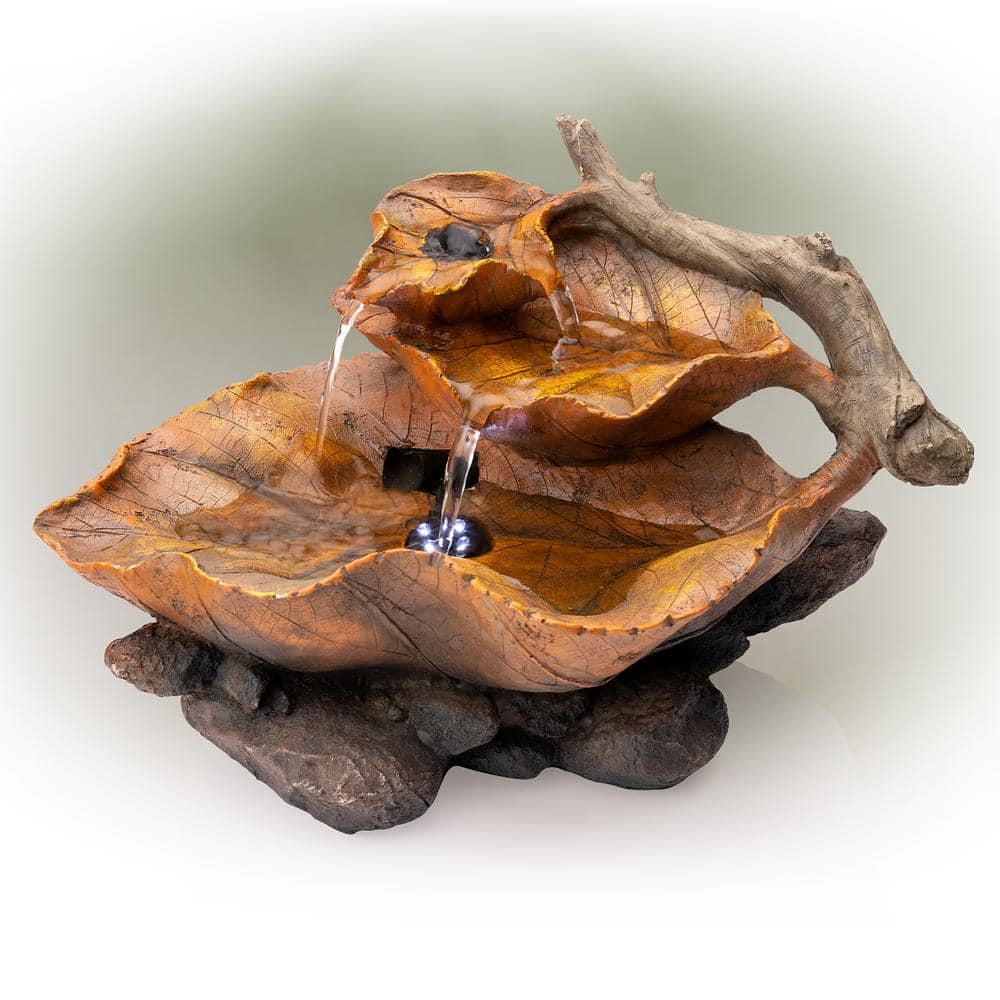 9 Tall Indoor Tabletop Tiered Leaf Hand-Painted Fountain with LED Lights