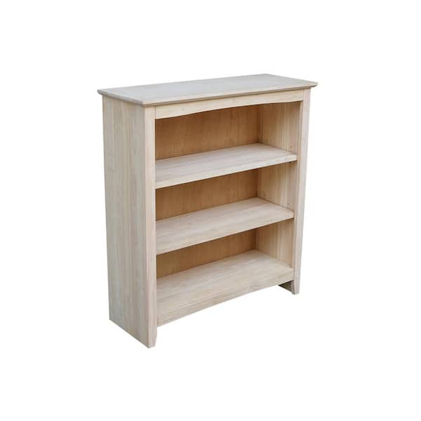 36 in. Unfinished Solid Wood 3-Shelf Standard Bookcase with Adjustable Shelves
