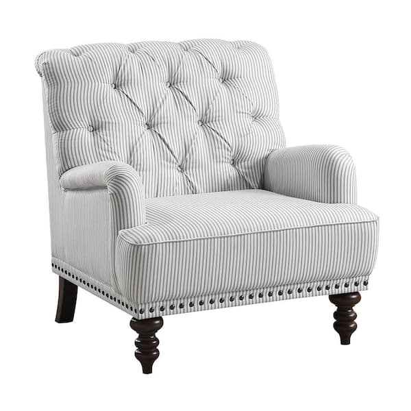 Baylor Gray and White Textured Fabric Upholstery Tufted Back Accent Chair