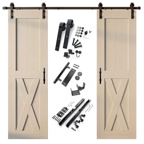 HOMACER 30 in. x 84 in. X-Frame Tinsmith Gray Double Pine Wood Interior Sliding Barn Door with Hardware Kit Non-Bypass
