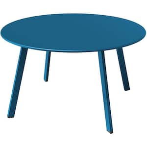 Blue Round Metal 15.75 in. Outdoor Coffee Table with Anti Slip Feet Pads